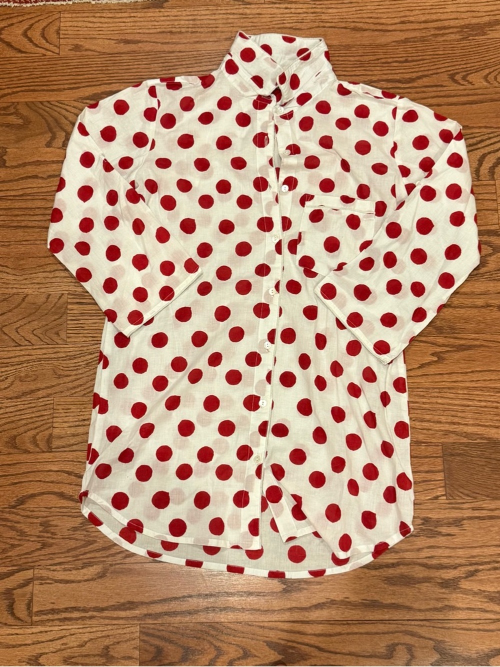 Julia Amory Red Polka Dot "Husband Shirt" Beach Coverup / Tunic